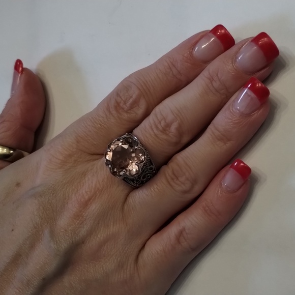 7ctw Genuine Morganite Quartz Platinum/ 925 Sterling Silver. Size 8 - Picture 4 of 8